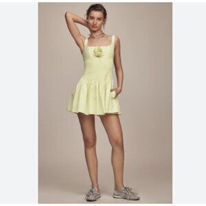 NEW Anthropologie Maeve Smocked Ballon Rosette Drop-Waist Mini Dress Size Large